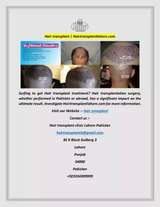 Hair transplant  Hairtransplantlahore.com