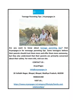 Teenage Parenting Tips | Aryanpages.in