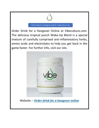 Order Drink for a Hangover Online  Vibeculture.com