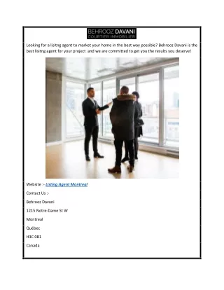 Listing Agent Montreal  Bdavani.com