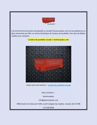 Location de poubelles Canada | Gestionspcbac.com