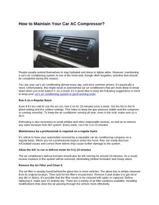 how to maintain your car ac compressor