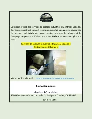 Services de sablage industrielle Montreal Canada | Gestionspcsandblast.com