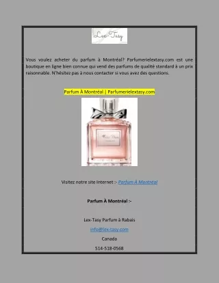 Parfum À Montréal | Parfumerielextasy.com