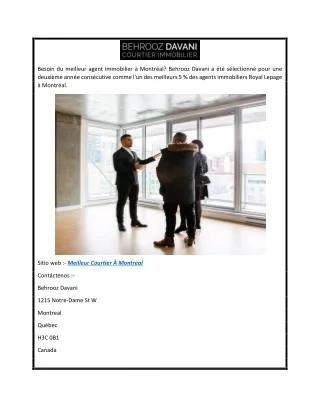 Meilleur Courtier Immobilier de Montreal   Behrooz Davani