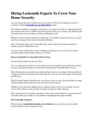 Hiring Locksmith Experts To Cover Your Home Security