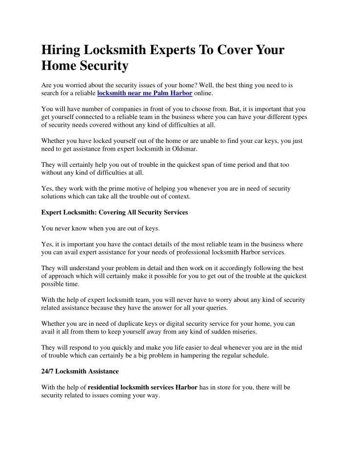 hiring locksmith experts to cover your home