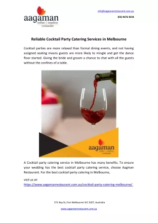Reliable Cocktail Party Catering Services in Melbourne