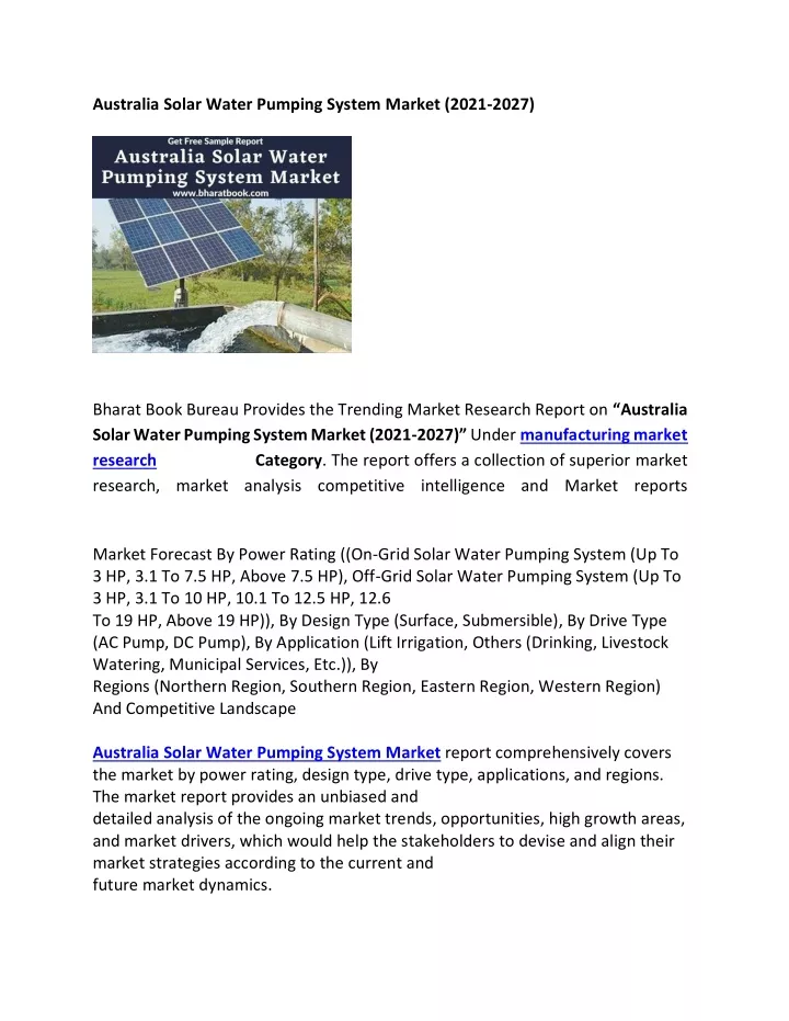 australia solar water pumping system market 2021