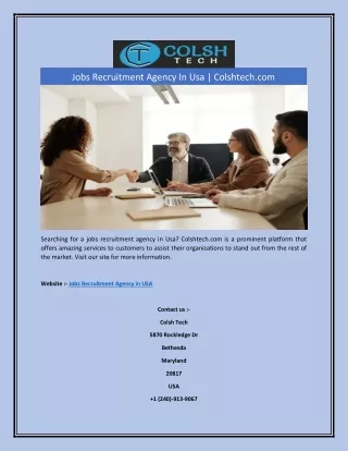 Jobs Recruitment Agency In Usa | Colshtech.com