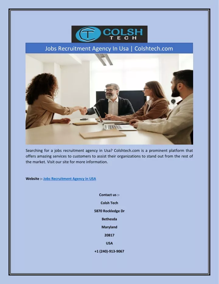jobs recruitment agency in usa colshtech com