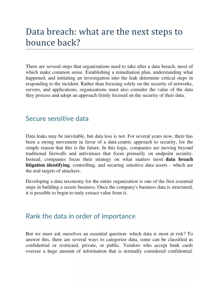 data breach what are the next steps to bounce back