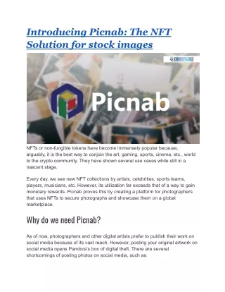 Introducing Picnab_ The NFT Solution for stock images