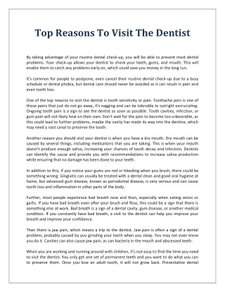 Top Reasons To Visit The Dentist