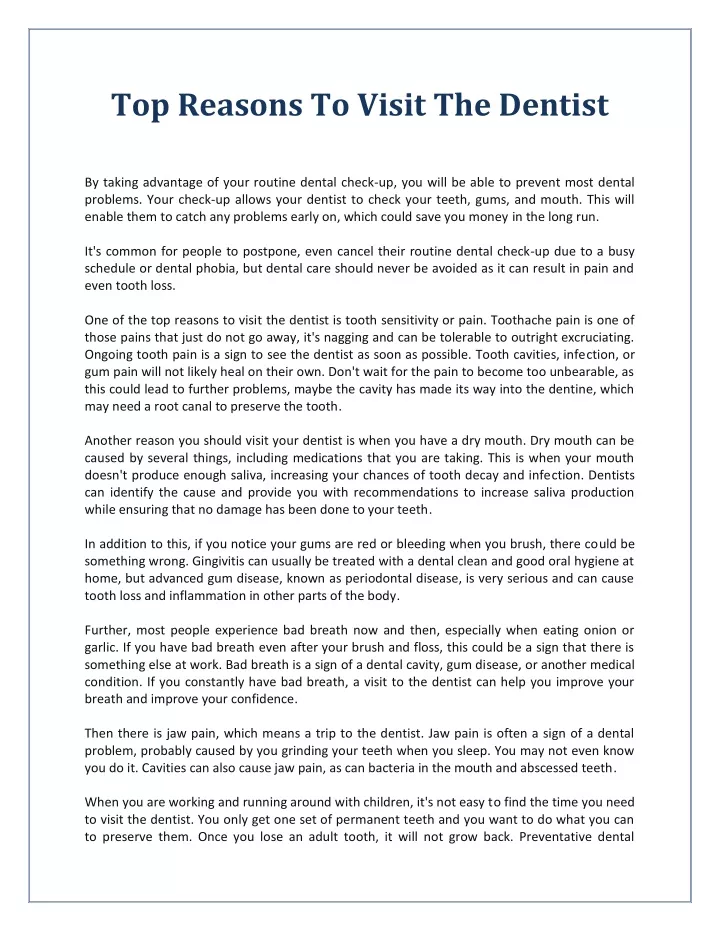 top reasons to visit the dentist