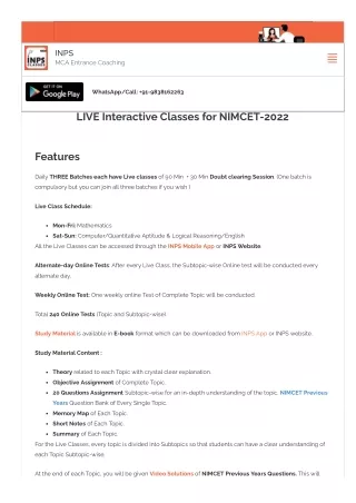 inpsmcalucknow com nimcet online classes