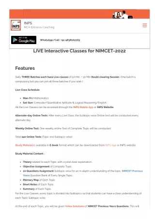 online coaching inps mca entrance coaching