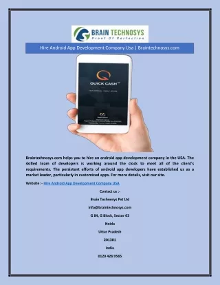 Hire Android App Development Company Usa | Braintechnosys.com