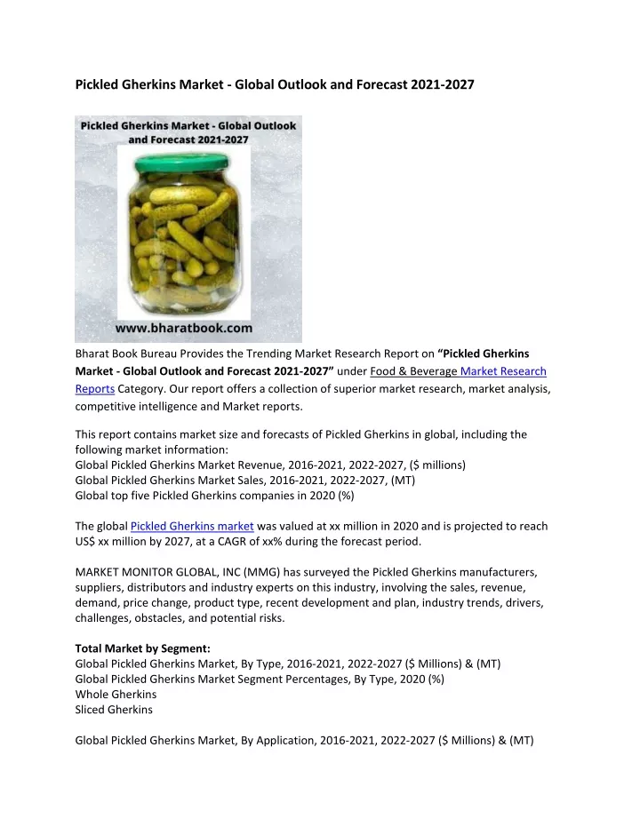 pickled gherkins market global outlook