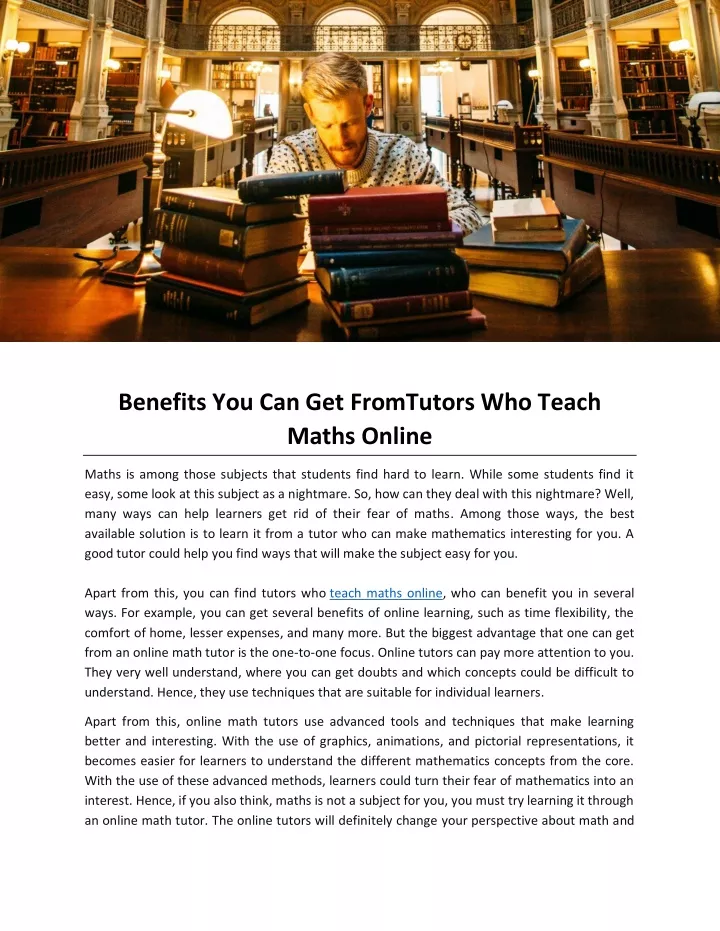 benefits you can get fromtutors who teach maths
