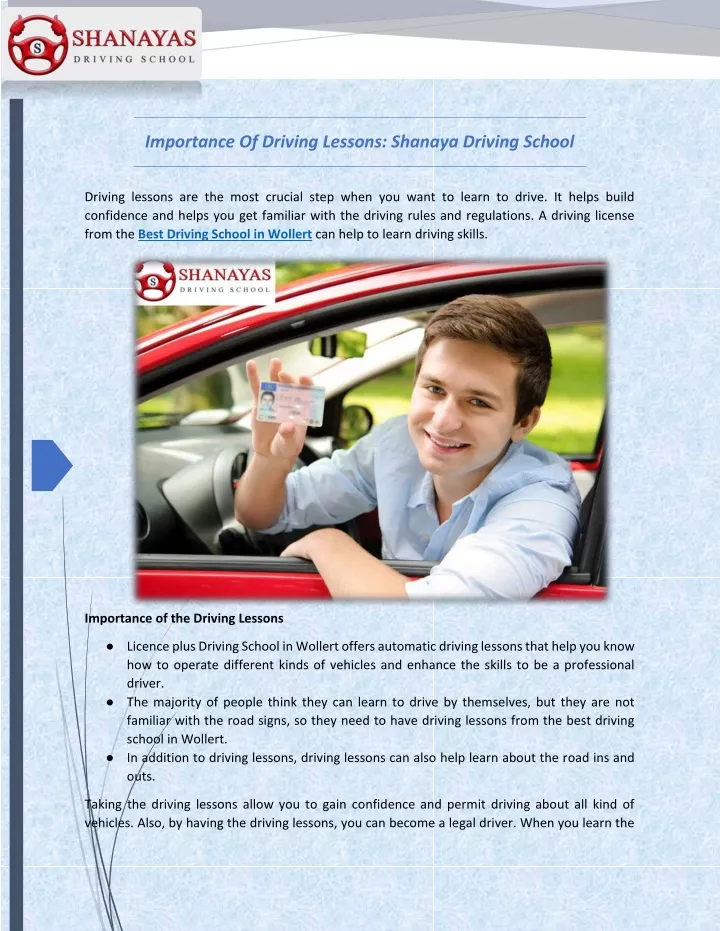 importance of driving lessons shanaya driving