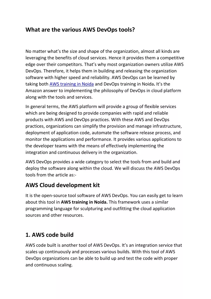 what are the various aws devops tools