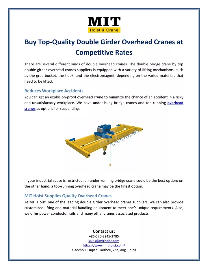 buy top quality double girder overhead cranes