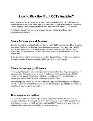 how to pick the right cctv installer