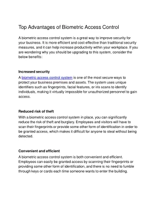 top advantages of biometric access control
