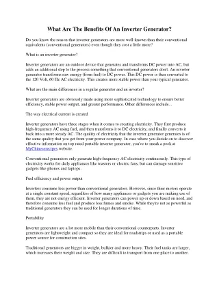 What Are The Advantages Of An Inverter Generator?