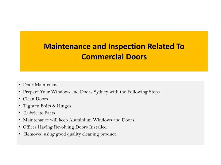 maintenance and inspection related to commercial doors