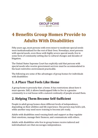 4 Benefits Group Homes Provide to Adults With Disabilities