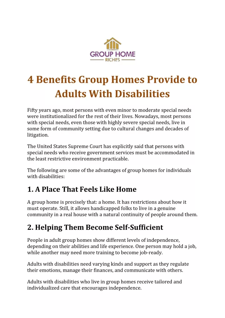 4 benefits group homes provide to adults with