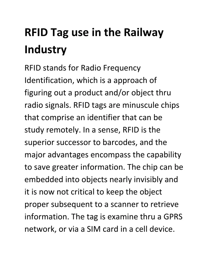 rfid tag use in the railway industry