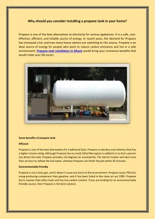why should you consider installing a propane tank
