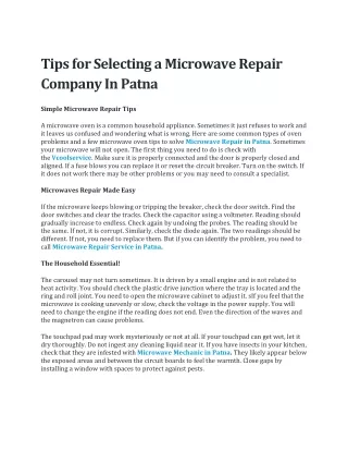 Tips for Selecting a Microwave Repair Company In Patna