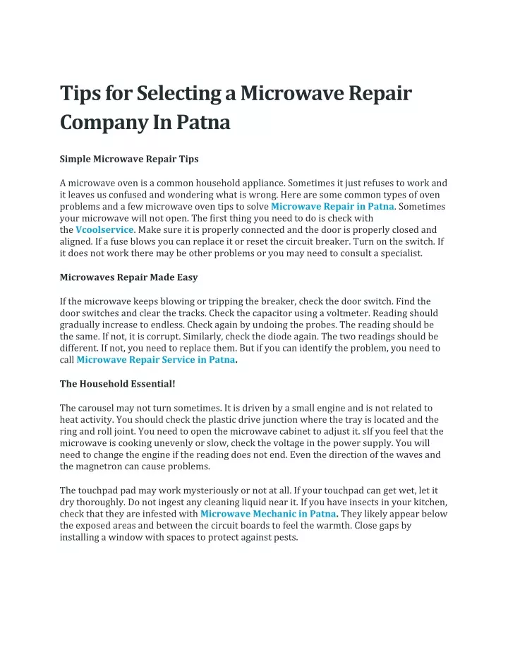 tips for selecting a microwave repair company