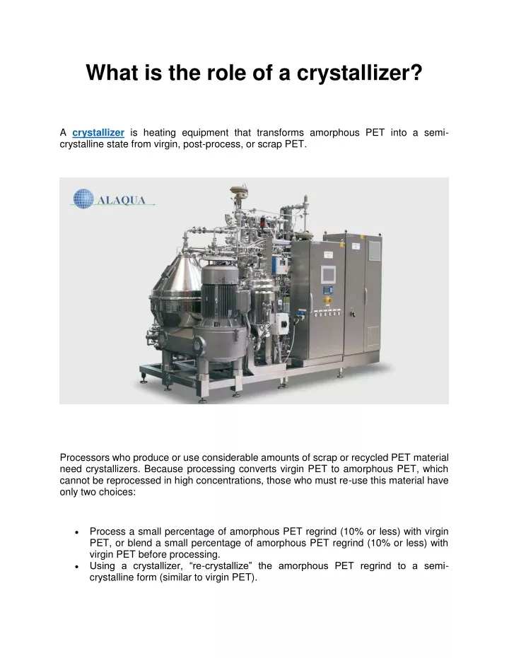 what is the role of a crystallizer