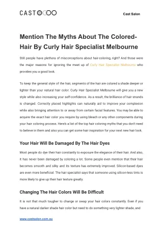 Mention The Myths About The Colored- Hair By Curly Hair Specialist Melbourne