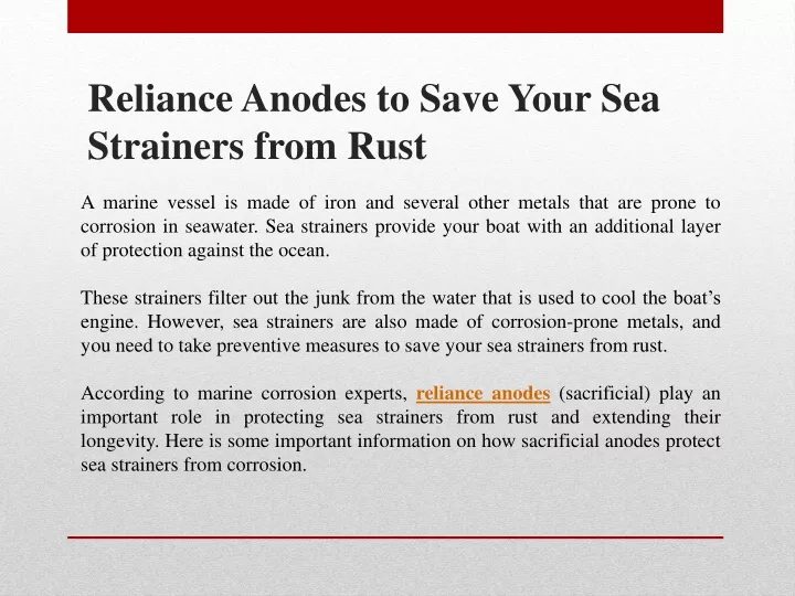 reliance anodes to save your sea strainers from rust