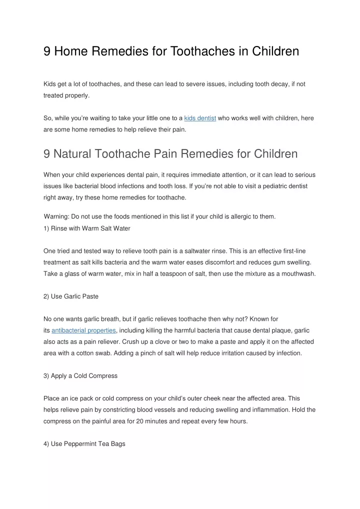 9 home remedies for toothaches in children