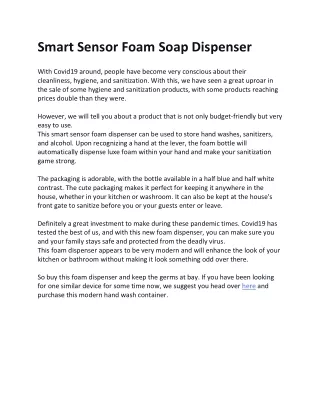smart sensor foam soap dispenser with covid19