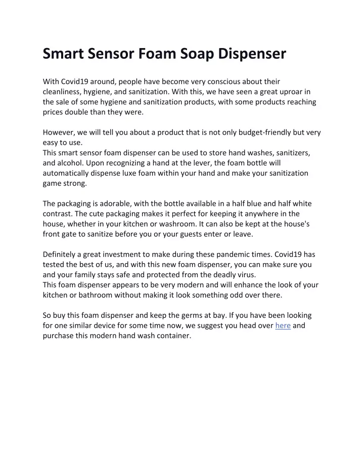 smart sensor foam soap dispenser with covid19