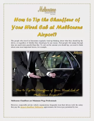 How to Tip the Chauffeur of Your Hired Cab at Melbourne Airport