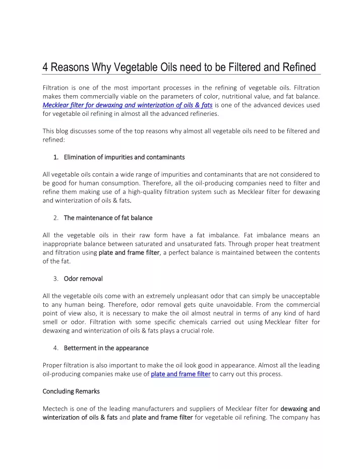 4 reasons why vegetable oils need to be filtered