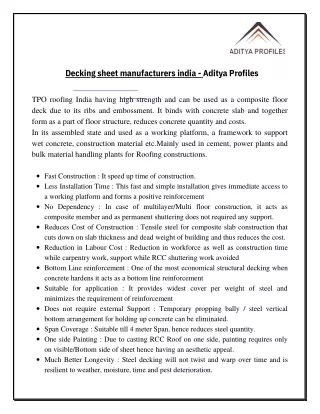 Decking sheet manufacturers india - Aditya Profiles