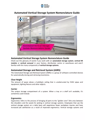 automated vertical storage system nomenclature