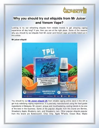 why you should try out eliquids from mr juicer