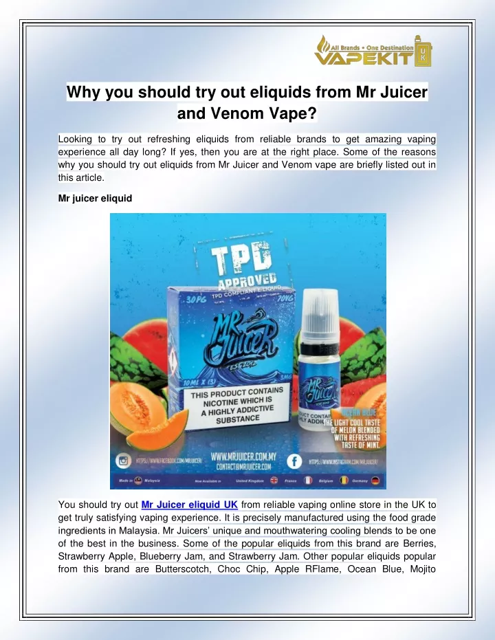 why you should try out eliquids from mr juicer