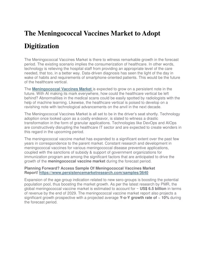 the meningococcal vaccines market to adopt